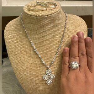 3 Piece Liz Claiborne necklace, hoop earrings and blingy ring bundle